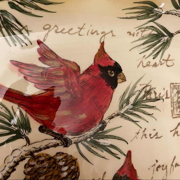 Maxcera “Warm Wishes” Plate/Creamer/Sugar Bowl Set - Seasons Greetings Cardinals - Picture 5 of 16